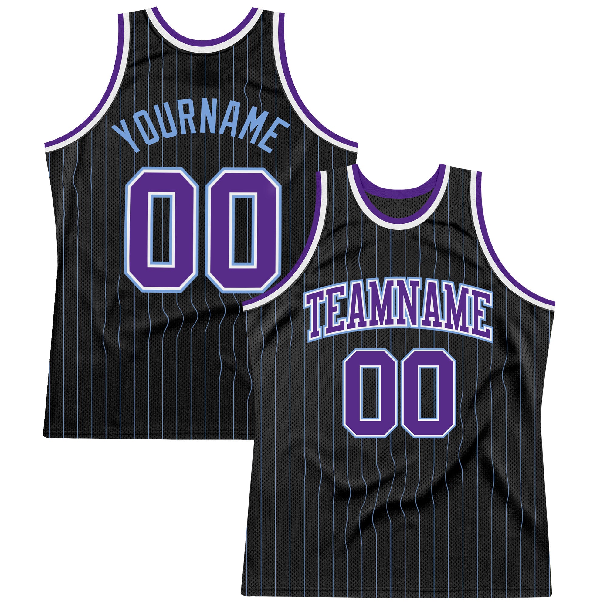 Custom Basketball Jersey with Personalized Name and Number, Authentic Light Blue & Black Pinstripe Design, Team Style Personalized
