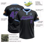 Personalized Unisex Purple Two-Button Softball Jersey - Black Light Blue Pinstripe Design Personalized Black Light Blue Pinstripe