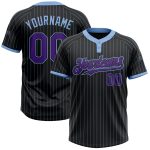Custom Name and Number Softball Jersey - Unisex Two-Button Black Light Blue Pinstripe Personalized Black Light Blue Pinstripe