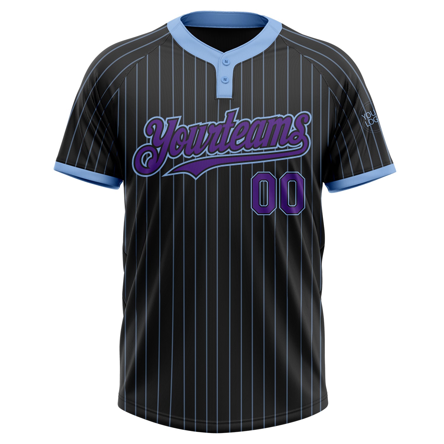 Personalized Black Light Blue Pinstripe Purple Two-Button Unisex Softball Jersey Team Custom Name and Number Custom Name and Number Softball Jersey - Unisex Two-Button Black Light Blue Pinstripe Personalized Black Light Blue Pinstripe - Image 2