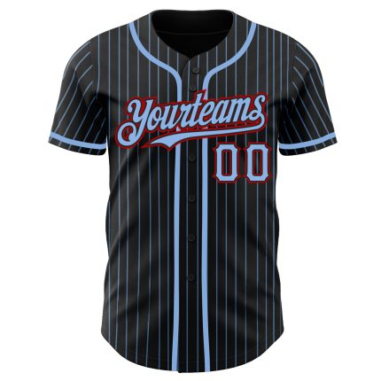 Custom Authentic Baseball Jersey with Personalized Name and Number - Black Light Blue Pinstripe Design Personalized Black