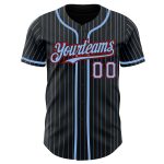 Custom Red Baseball Jersey with Black and Light Blue Pinstripes Personalized Black Light Blue Pinstripe Red Baseball Jersey