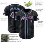 Custom Red Baseball Jersey with Black and Light Blue Pinstripes Personalized Black Light Blue Pinstripe Red Baseball Jersey
