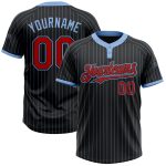 Custom Black Light Blue Pinstripe Two-Button Unisex Softball Jersey Personalized Black Light Blue Pinstripe Red Two-Button