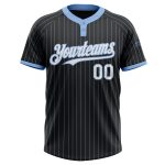 Black Light Blue Pinstripe Personalized Unisex Softball Jersey - Two-Button Design Personalized Black Light Blue Pinstripe