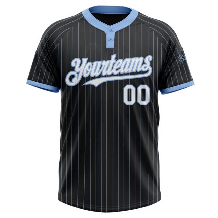 Black Light Blue Pinstripe Personalized Unisex Softball Jersey - Two-Button Design Personalized Black Light Blue Pinstripe