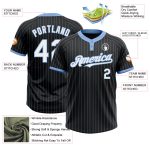 Black Light Blue Pinstripe Personalized Unisex Softball Jersey - Two-Button Design Personalized Black Light Blue Pinstripe