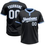 Black Light Blue Pinstripe Personalized Unisex Softball Jersey - Two-Button Design Personalized Black Light Blue Pinstripe
