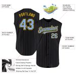 Personalized Black and Light Blue Pinstripe Sleeveless Baseball Jersey for Men Personalized Black Light Blue Pinstripe Yellow