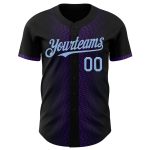 Custom Name and Number Authentic Baseball Jersey Geometric Shapes Black Light Blue-Purple 3D Pattern Design Personalized