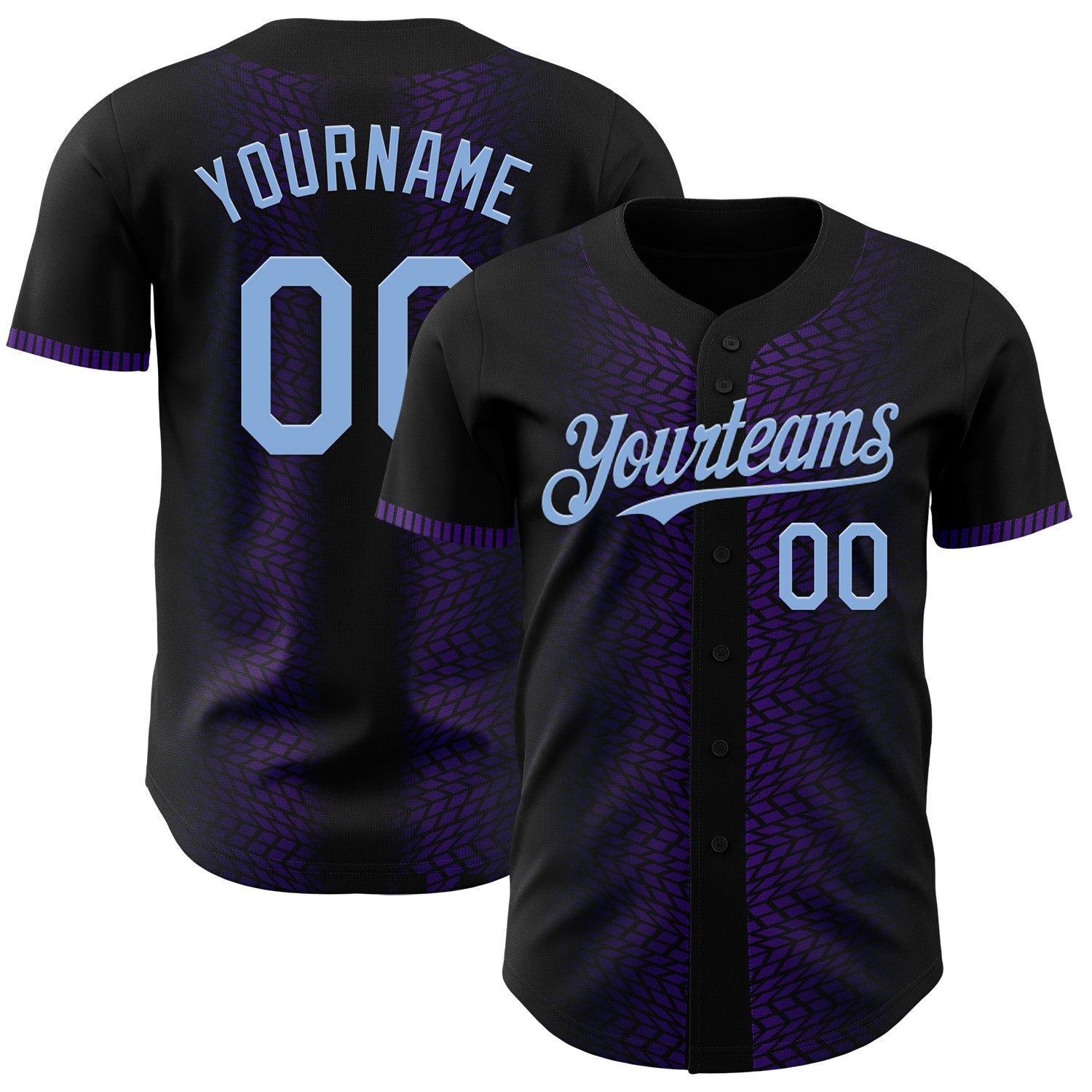 Custom Name and Number Authentic Baseball Jersey Geometric Shapes Black Light Blue-Purple 3D Pattern Design Personalized