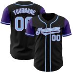 Custom Name and Number Personalized Two Tone Baseball Jersey - Black Light Blue-Purple Authentic Team Design Personalized