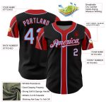 Custom Name and Number Authentic Baseball Jersey in Black and Light Blue-Red - 3 Color Arm Shapes Personalized Black Light
