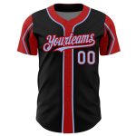 Custom Name and Number Authentic Baseball Jersey in Black and Light Blue-Red - 3 Color Arm Shapes Personalized Black Light