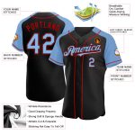 Custom Name and Number Personalized Black Light Blue Red Baseball Jersey with Authentic Raglan Sleeves Personalized Black