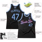 Custom Name and Number Black Light Blue-Red Authentic Basketball Jersey - Personalized Throwback Jersey Personalized Black