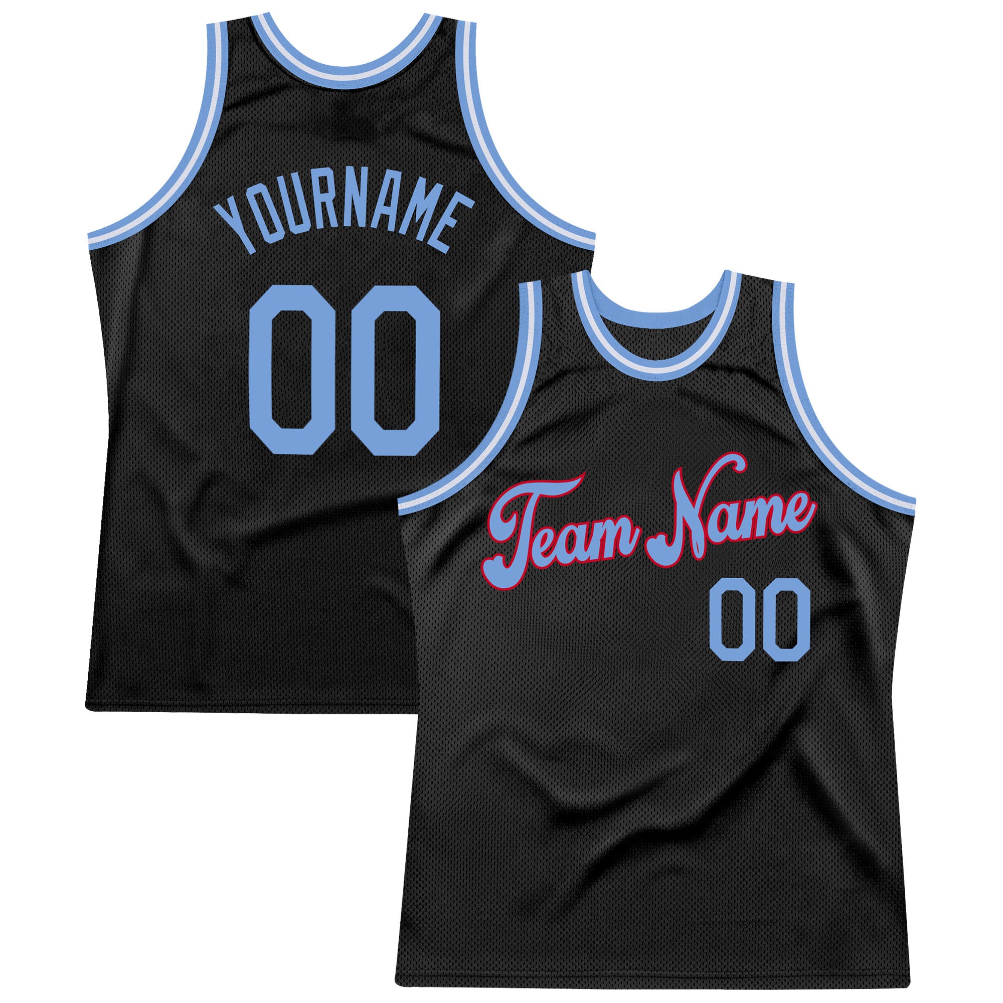 Custom Name and Number Black Light Blue-Red Authentic Basketball Jersey - Personalized Throwback Jersey Personalized Black