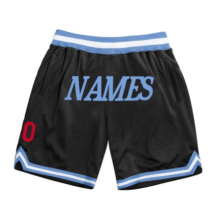 Custom Basketball Shorts with Name and Number - Personalized Black Light Blue Red Authentic Throwback Design Personalized