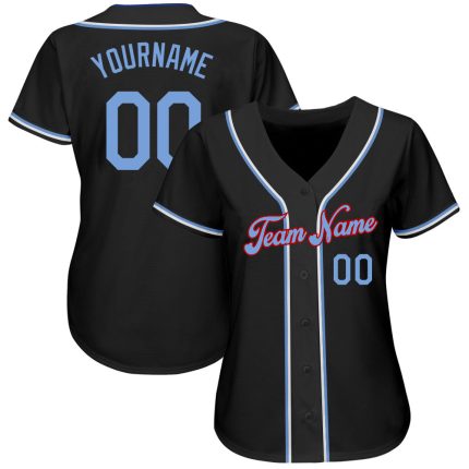 Personalized Baseball Jersey in Black Light Blue and Red - Custom Team Uniform Personalized Black Light Blue-Red Baseball