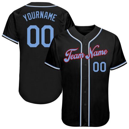 Personalized Baseball Jersey in Black Light Blue and Red - Custom Team Uniform Personalized Black Light Blue-Red Baseball
