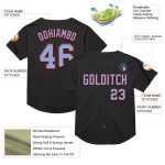 Personalized Black Blue Red Authentic Throwback Baseball Jersey - Custom Mesh Design Personalized Black Light Blue-Red Mesh