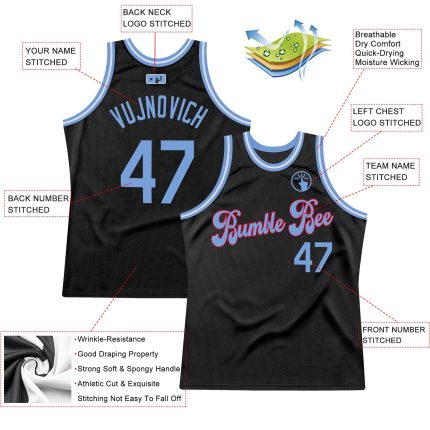 Personalized Basketball Jersey - Black Light Blue Red Throwback Style Personalized Black Light Blue-Red Throwback Basketball