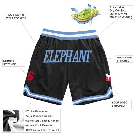 Personalized Basketball Shorts in Black Light Blue Red - Retro Throwback Style Personalized Black Light Blue-Red Throwback