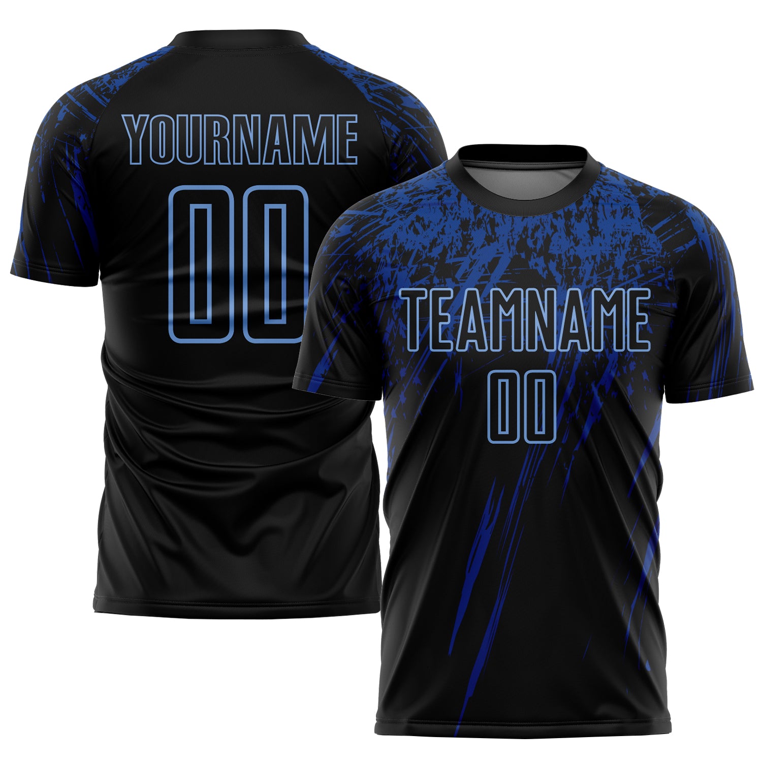 Custom Sublimation Soccer Jersey with Personalized Name & Number in Black Light Blue-Royal Team Uniform Personalized Black
