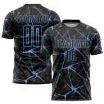 Personalized Soccer Jersey Light Blue Black Sublimation Uniform for Kids Personalized Black Light Blue Sublimation Soccer