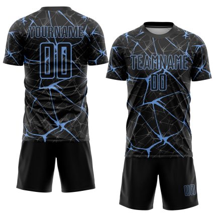 Personalized Soccer Jersey Light Blue Black Sublimation Uniform for Kids Personalized Black Light Blue Sublimation Soccer