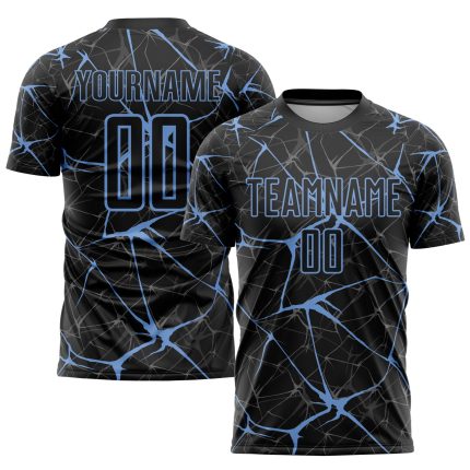Personalized Black Light Blue Soccer Jersey Uniform - Custom Sublimation Design Personalized Black Light Blue Sublimation