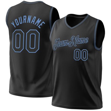 Personalized Black Light Blue Throwback Basketball Jersey for Men Personalized Black Light Blue Throwback Basketball Jersey