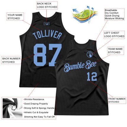 Custom Black Light Blue Basketball Jersey - Personalized Throwback Style Personalized Black Light Blue Throwback Basketball
