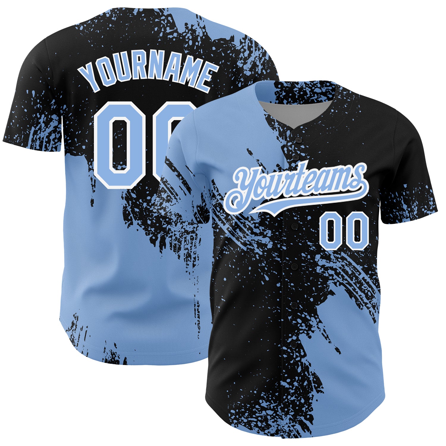 Personalized 3D Abstract Brush Stroke Baseball Jersey in Black Light Blue White Personalized Black Light Blue-White 3D Abstract