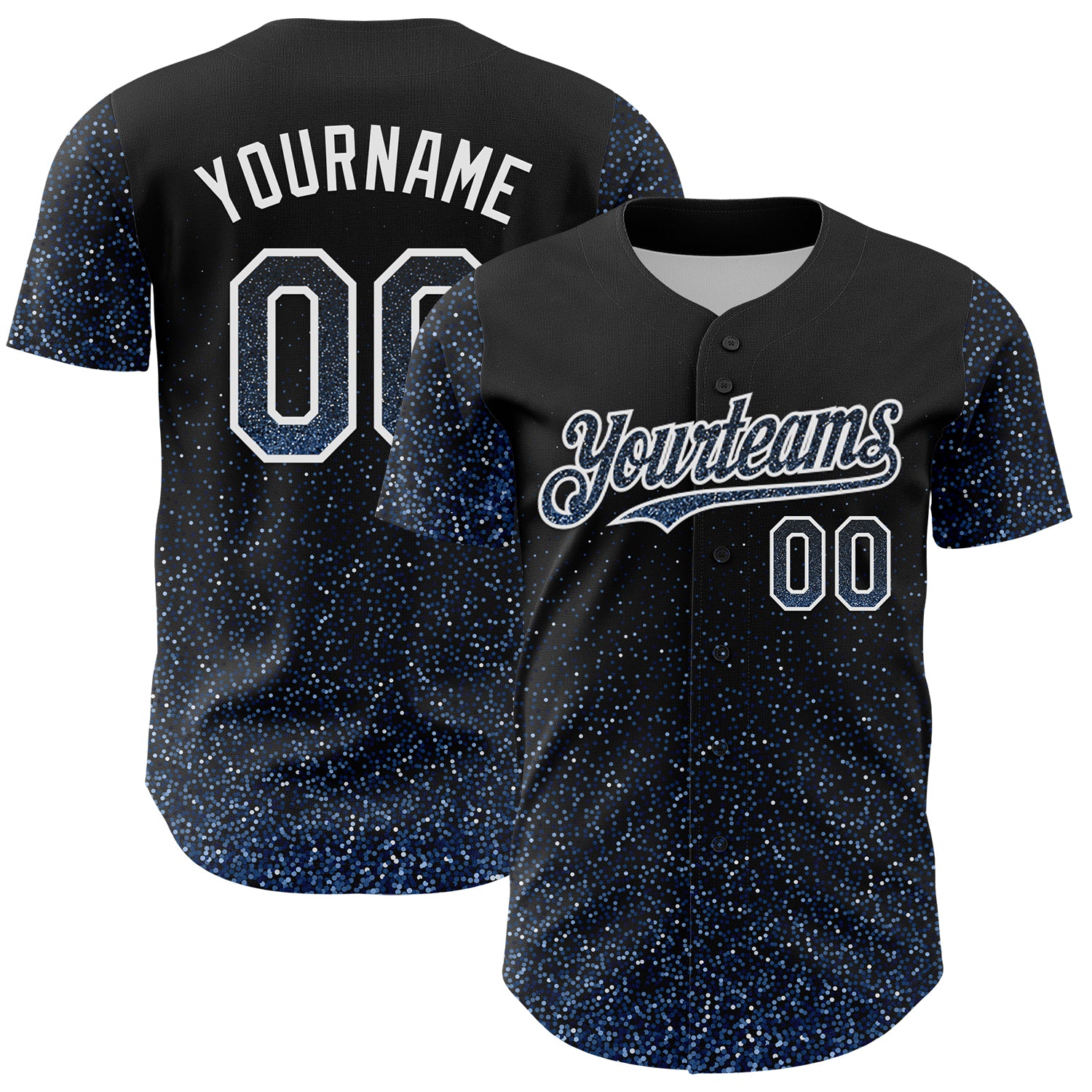 Personalized 3D Abstract Colorful Glittering Dot Baseball Jersey - Black Light Blue and White Personalized Black Light Blue-White