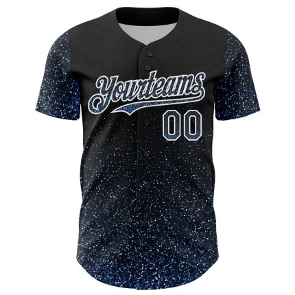 Personalized 3D Abstract Colorful Glittering Dot Baseball Jersey - Black Light Blue and White Personalized Black Light Blue-White