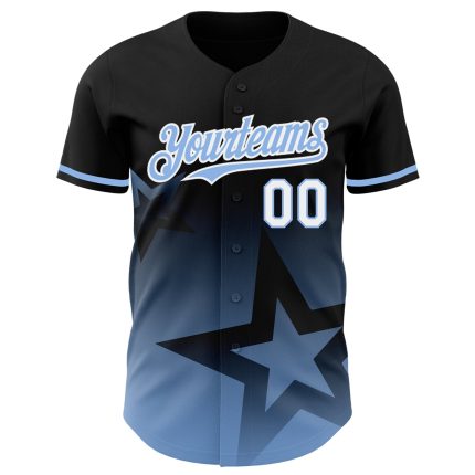 Personalized Twinkle Star 3D Gradient Baseball Jersey - Black Light Blue White Personalized Black Light Blue-White 3D Gradient