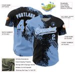 Custom Name and Number Personalized 3D Abstract Brush Stroke Baseball Jersey - Black Light Blue-White Design Personalized