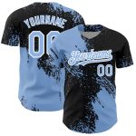 Custom Name and Number Personalized 3D Abstract Brush Stroke Baseball Jersey - Black Light Blue-White Design Personalized