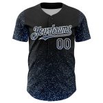 Customizable 3D Abstract Glittering Dot Baseball Jersey | Personalized Black Light Blue-White Team Jersey with Name & Number