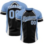 Custom 3D Baseball Jersey with Personalized Name and Number - Authentic Black Light Blue-White Design Personalized Black