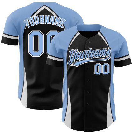 Custom 3D Baseball Jersey with Personalized Name and Number - Authentic Black Light Blue-White Design Personalized Black