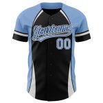 Custom 3D Baseball Jersey with Personalized Name and Number - Authentic Black Light Blue-White Design Personalized Black
