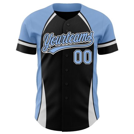 Custom 3D Baseball Jersey with Personalized Name and Number - Authentic Black Light Blue-White Design Personalized Black