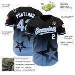 Personalized Gradient Twinkle Star Baseball Jersey - Custom Name & Number, Black Light Blue-White 3D Design Personalized