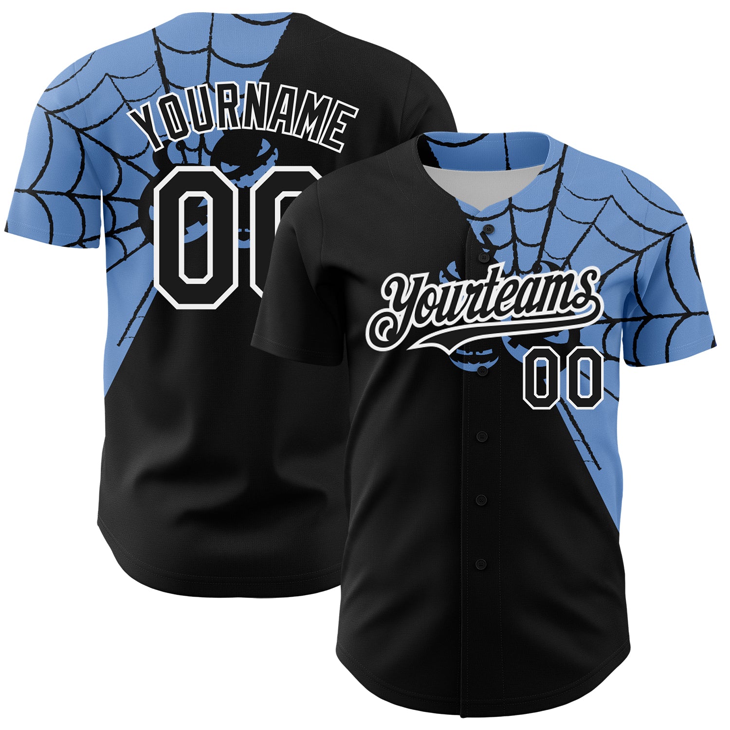 Custom Name Number Personalized 3D Spider Web Baseball Jersey Black Light Blue White Design Personalized Black Light Blue-White