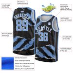 Personalized 3D Torn Paper Style Basketball Jersey Black Light Blue White Personalized Black Light Blue-White 3D Torn Paper
