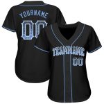 Custom Name Number Baseball Jersey - Authentic Drift Design in Black Light Blue and White Personalized Black Light Blue-White
