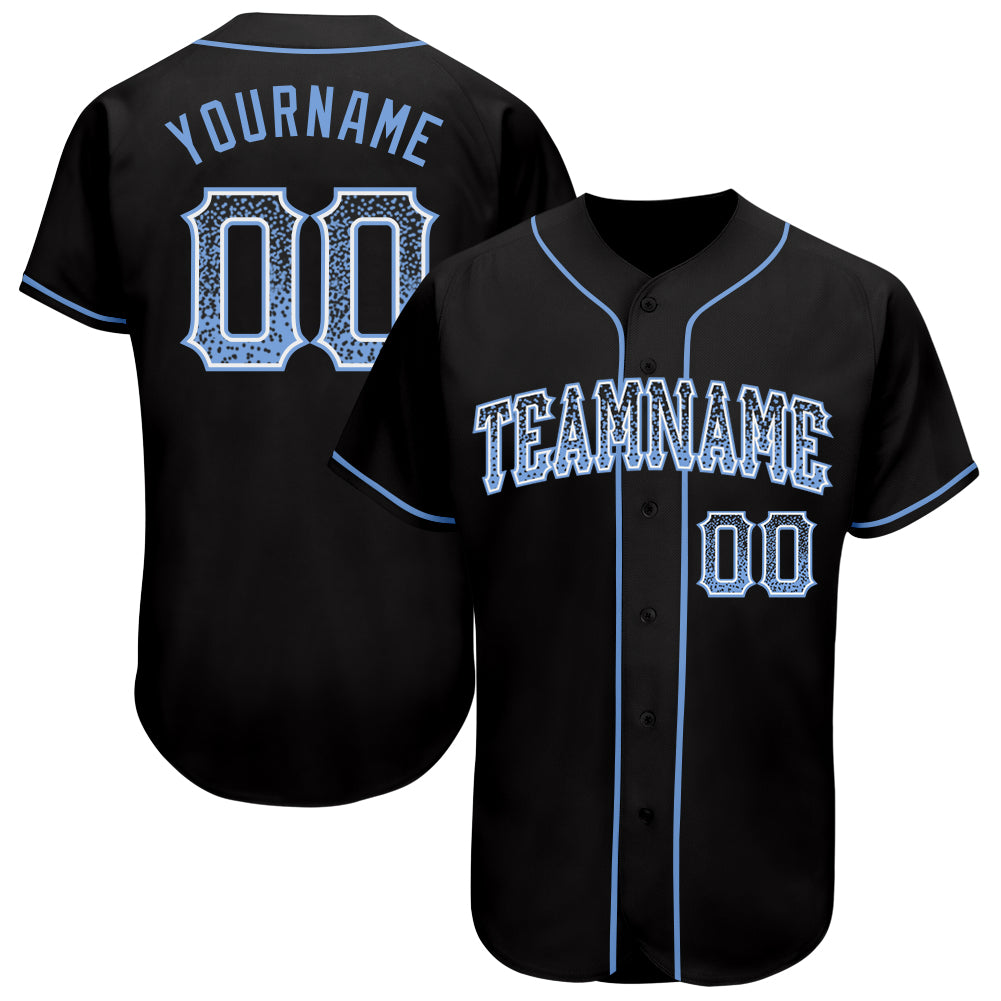 Custom Name Number Baseball Jersey - Authentic Drift Design in Black Light Blue and White Personalized Black Light Blue-White