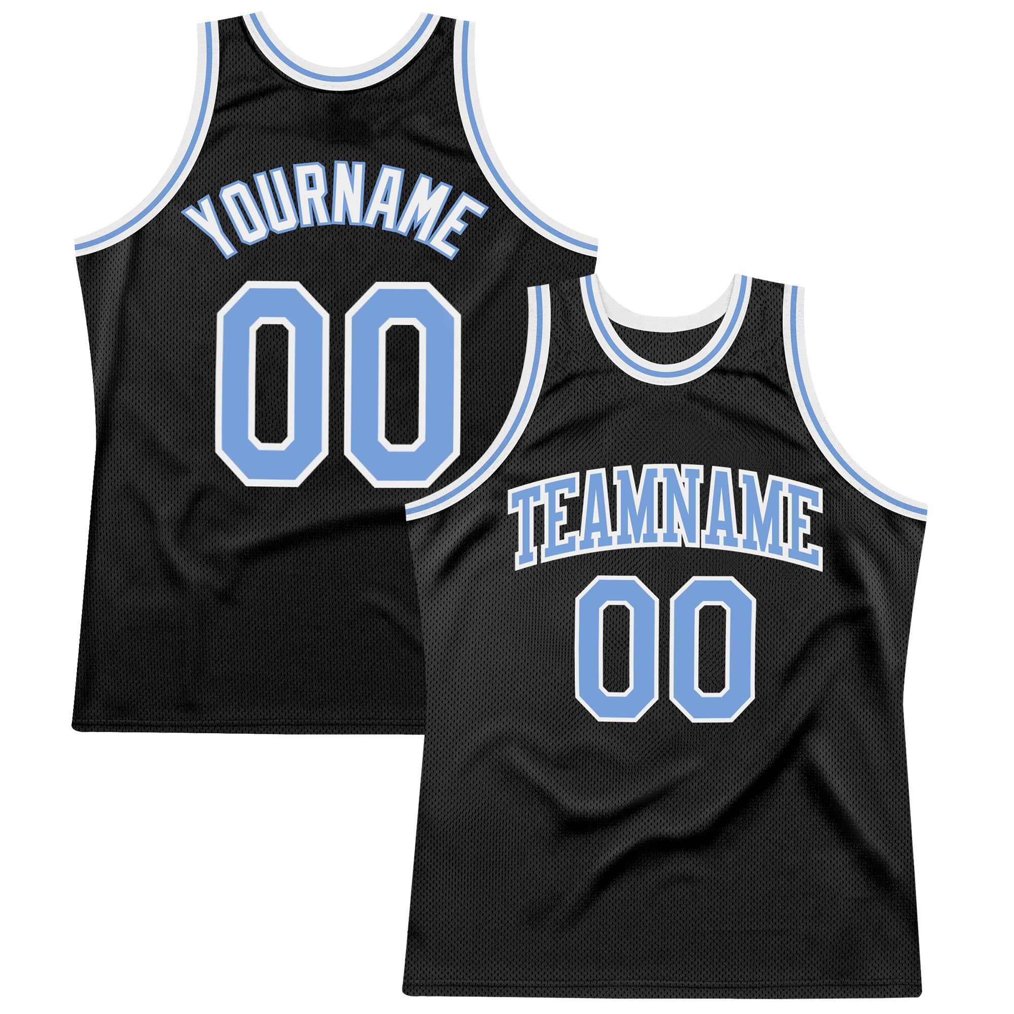 Custom Team Basketball Jersey - Personalized Light Blue Black White Throwback with Custom Name and Number Personalized Black